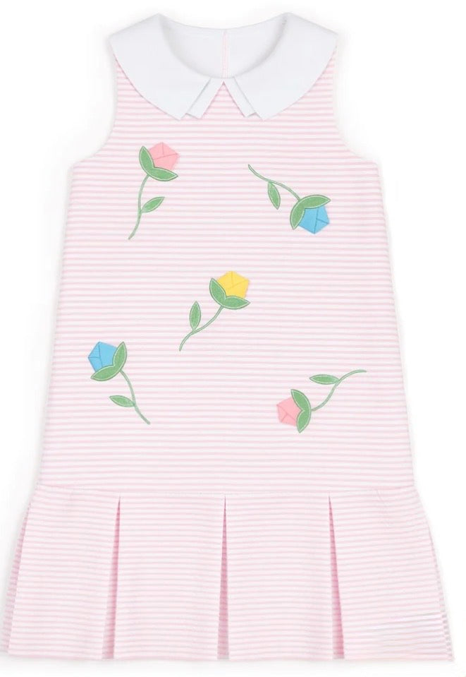 Stripe Pique Dress With Tulips