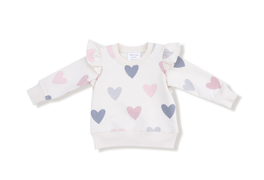 Organic French Terry Ruffle Sweatshirt Hearts