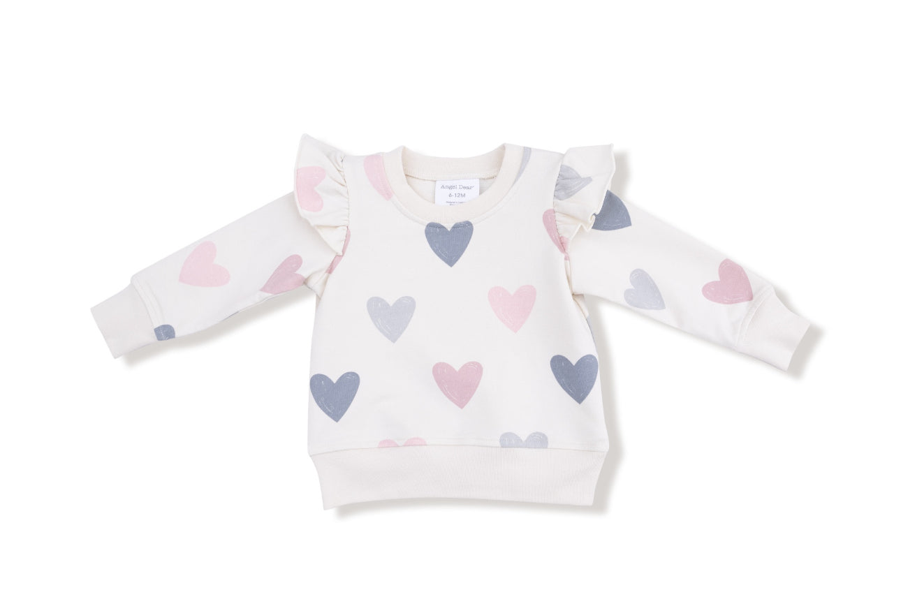 Organic French Terry Ruffle Sweatshirt Hearts