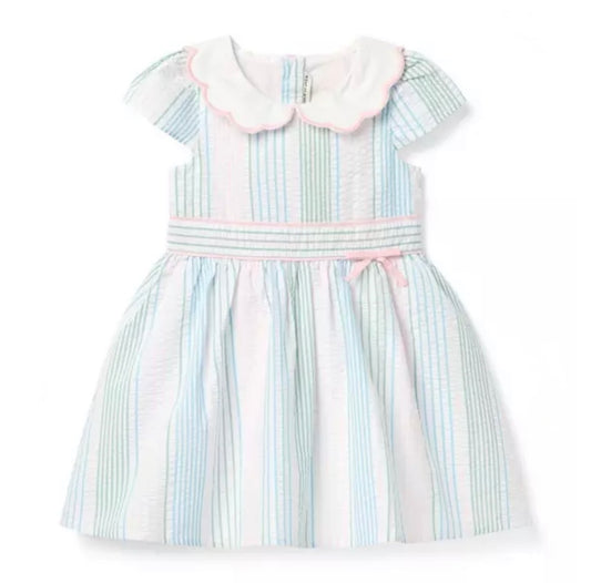 Striped Seersucker Collared Dress