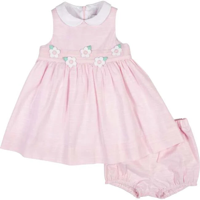 Linen Look Flower Appliqué Dress