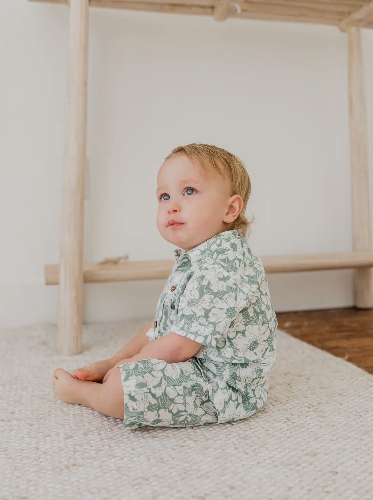 Sage Green Floral Collared Shirt SET