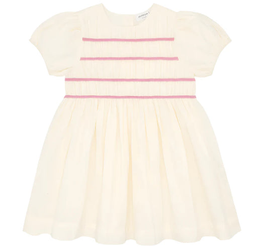 Creme Smocked Puff Sleeve Dress