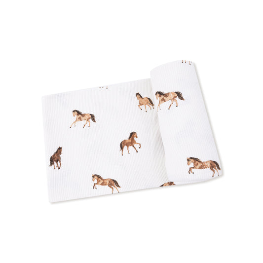 Bamboo Cotton Swaddle Blanket- Mini Horses