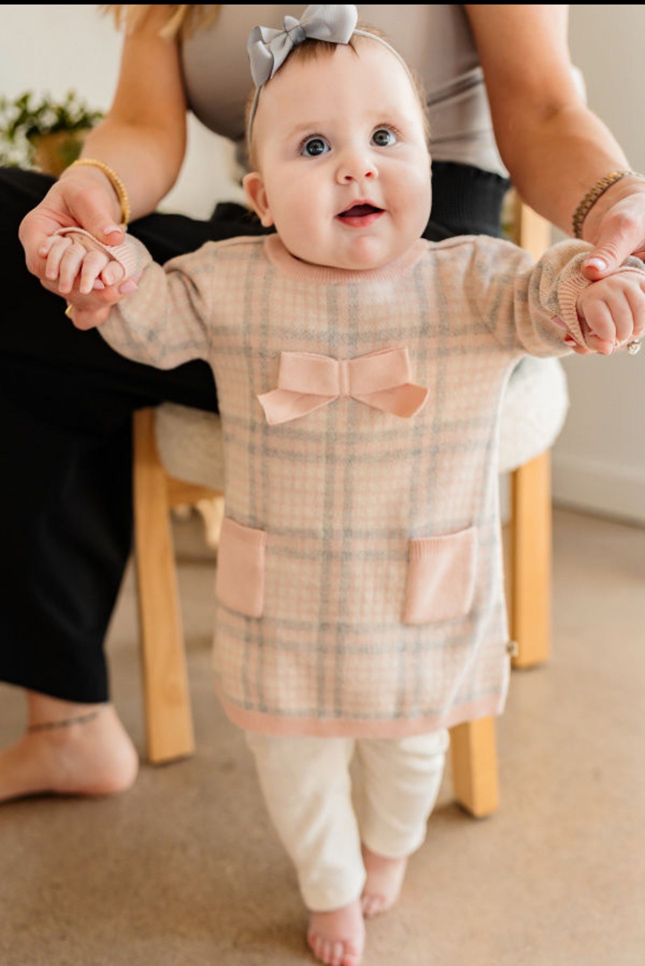 Organic Cotton Sophie Bow Checkered Dress