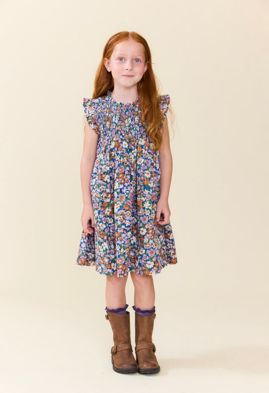 GIRLS STEVIE DRESS - TRUE BLUE SKETCHED FLORAL