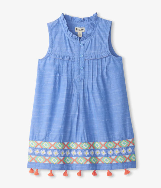 Girls Chambray Pintuck Dress