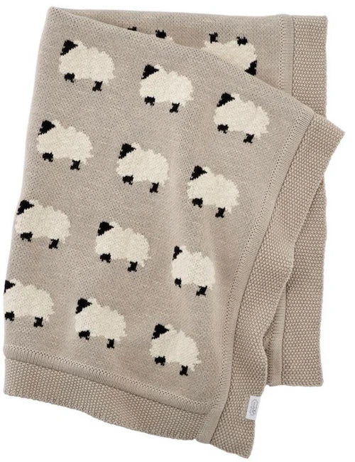 Organic Cotton Knit Baby Blanket- Furry Sheep
