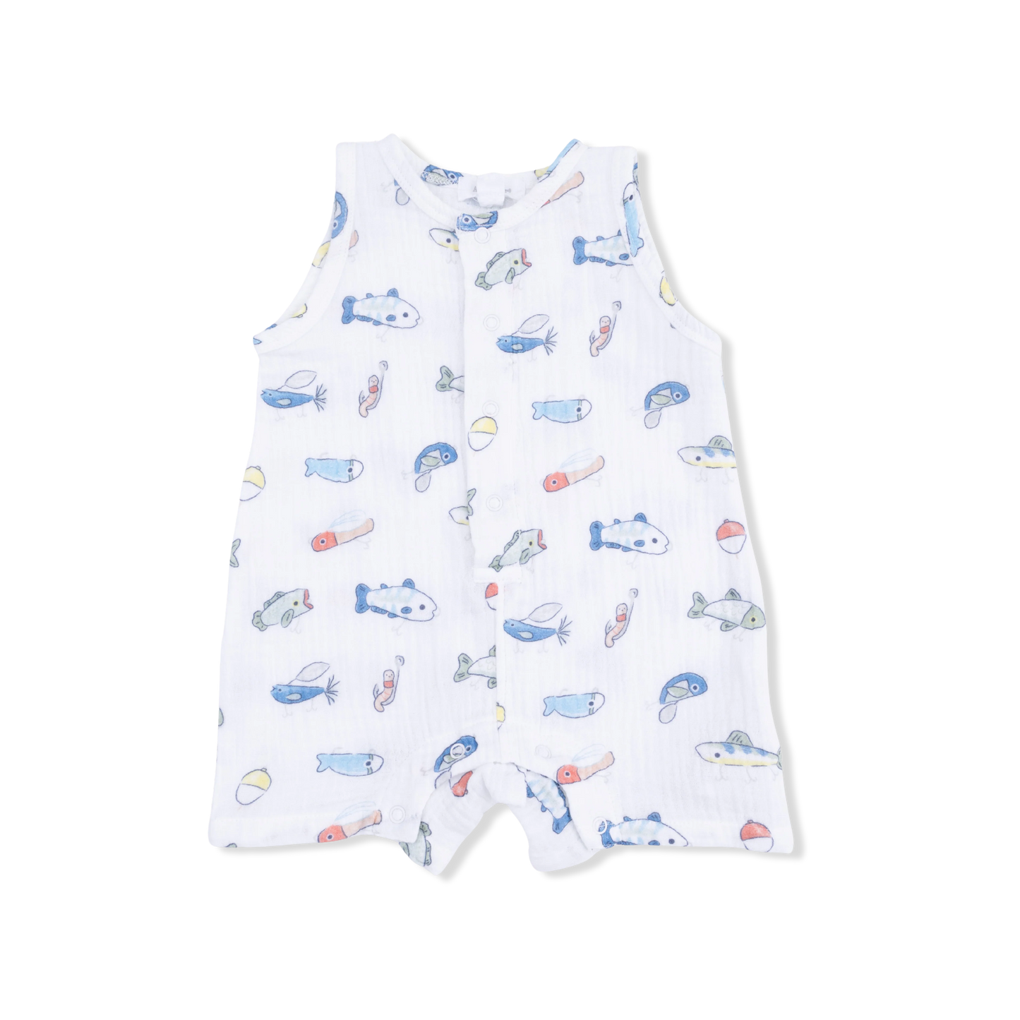 Organic Cotton Muslin Romper- Fish