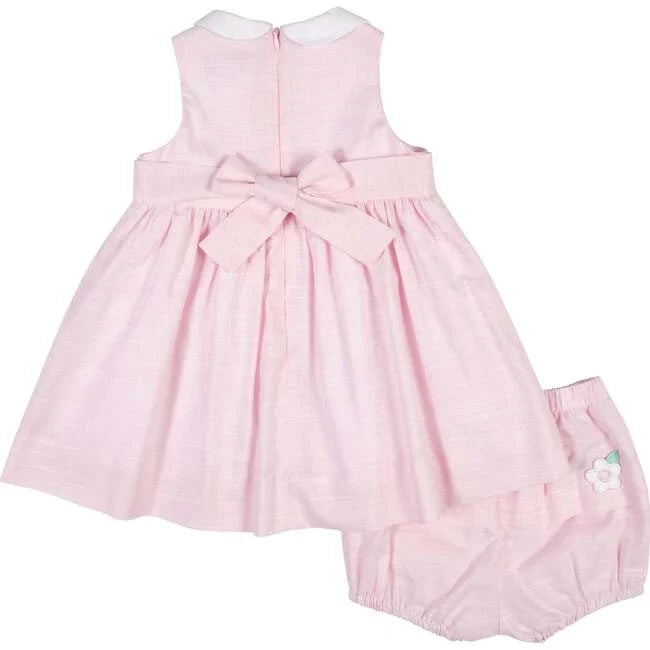 Linen Look Flower Appliqué Dress