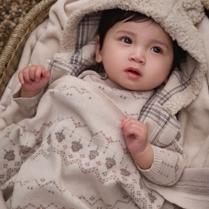 100% Cotton Acorn Fairisle Knit Blanket