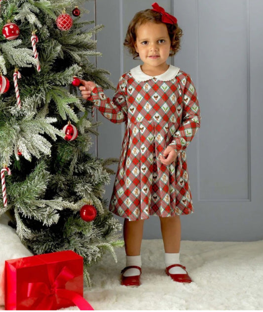 Peter Pan Collar Festive Fawn Print Jersey Dress