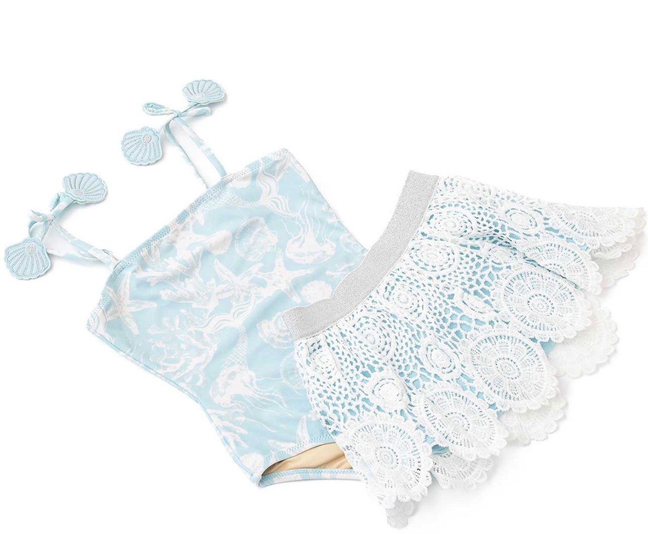 1 Piece With Crochet Skirt- Snorkel Splash