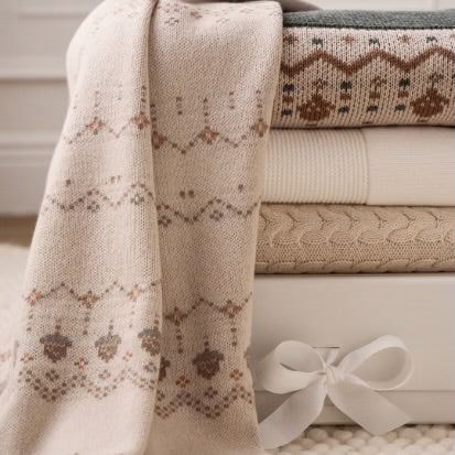 100% Cotton Acorn Fairisle Knit Blanket