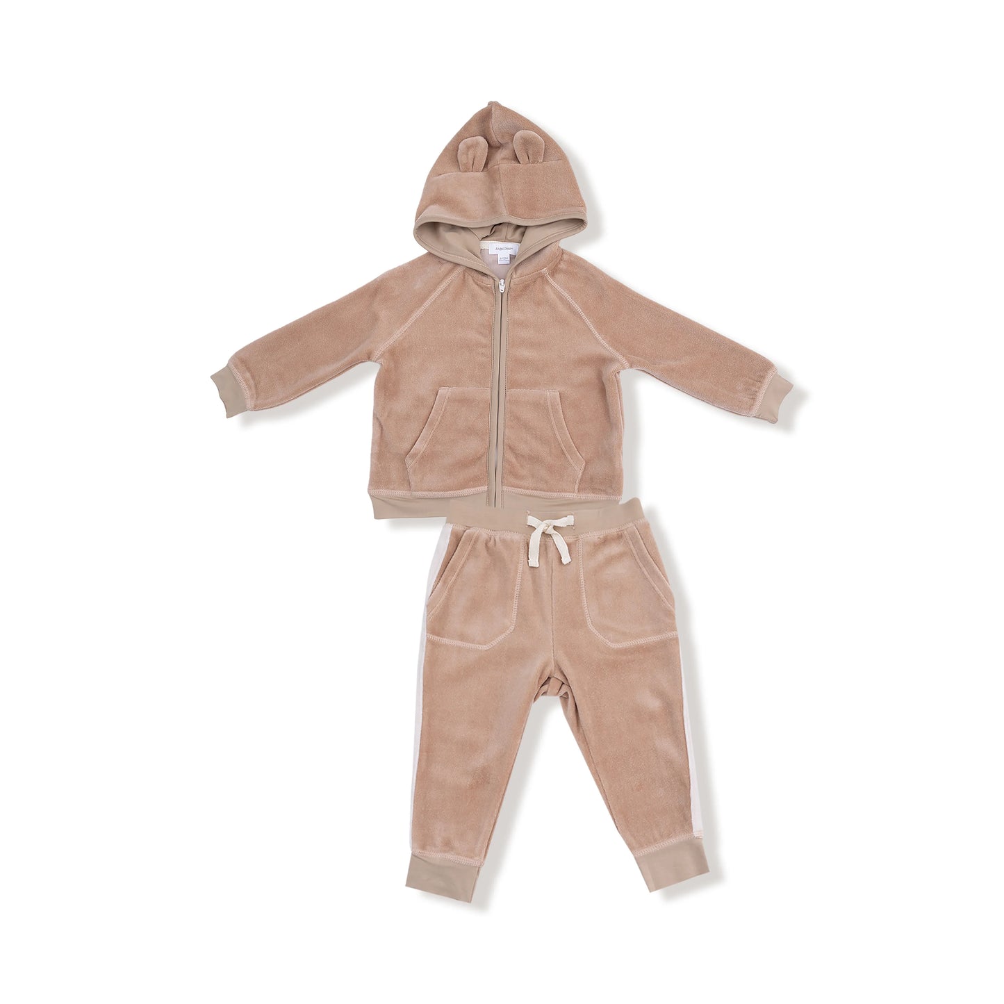 Velour Teddy Bear Zip Hoodie+Jogger Set
