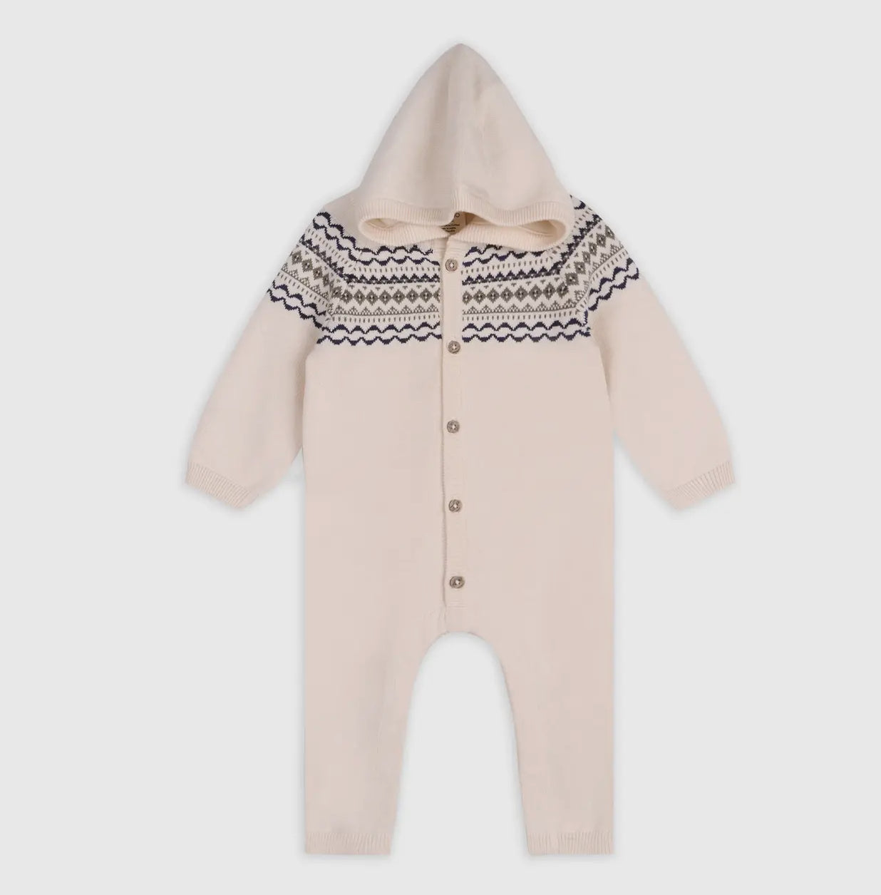 Organic Cotton Fair Isle Jacquard Sweater Knit Hooded Jumpsuit