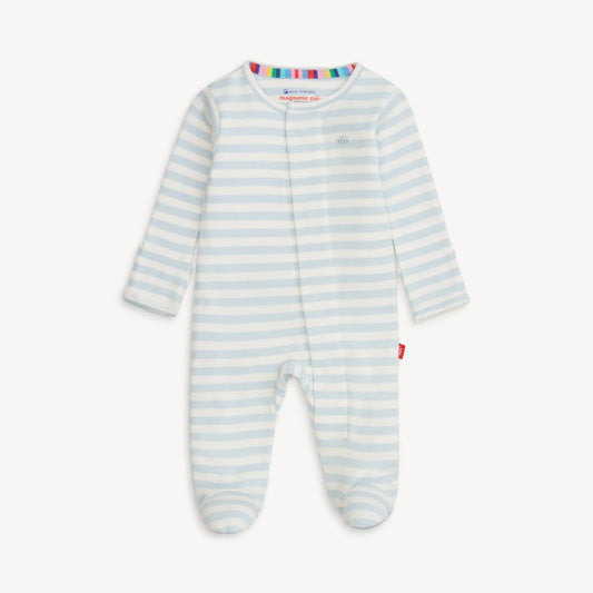 Organic Cotton Magnetic Footie- Blue Stripe