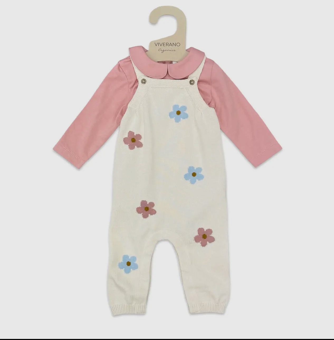 Organic Cotton Grace Flower Knit Baby Overall & Bodysuit Set