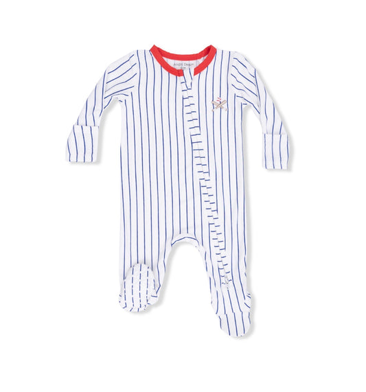 Bamboo Zip Footie- Baseball Stripe