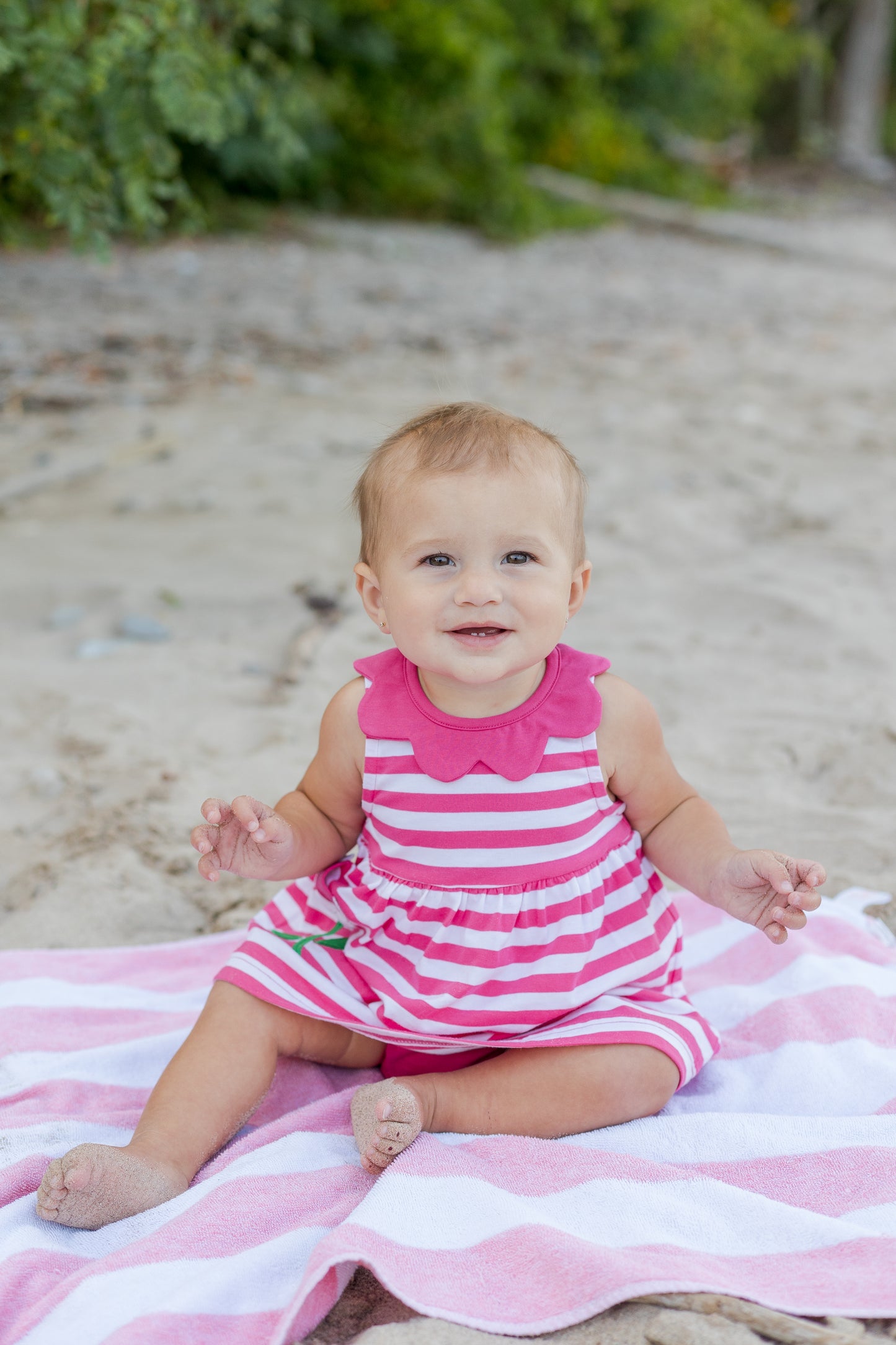 Florence Eiseman Stripe Knit Short Set With Scallopl Collar