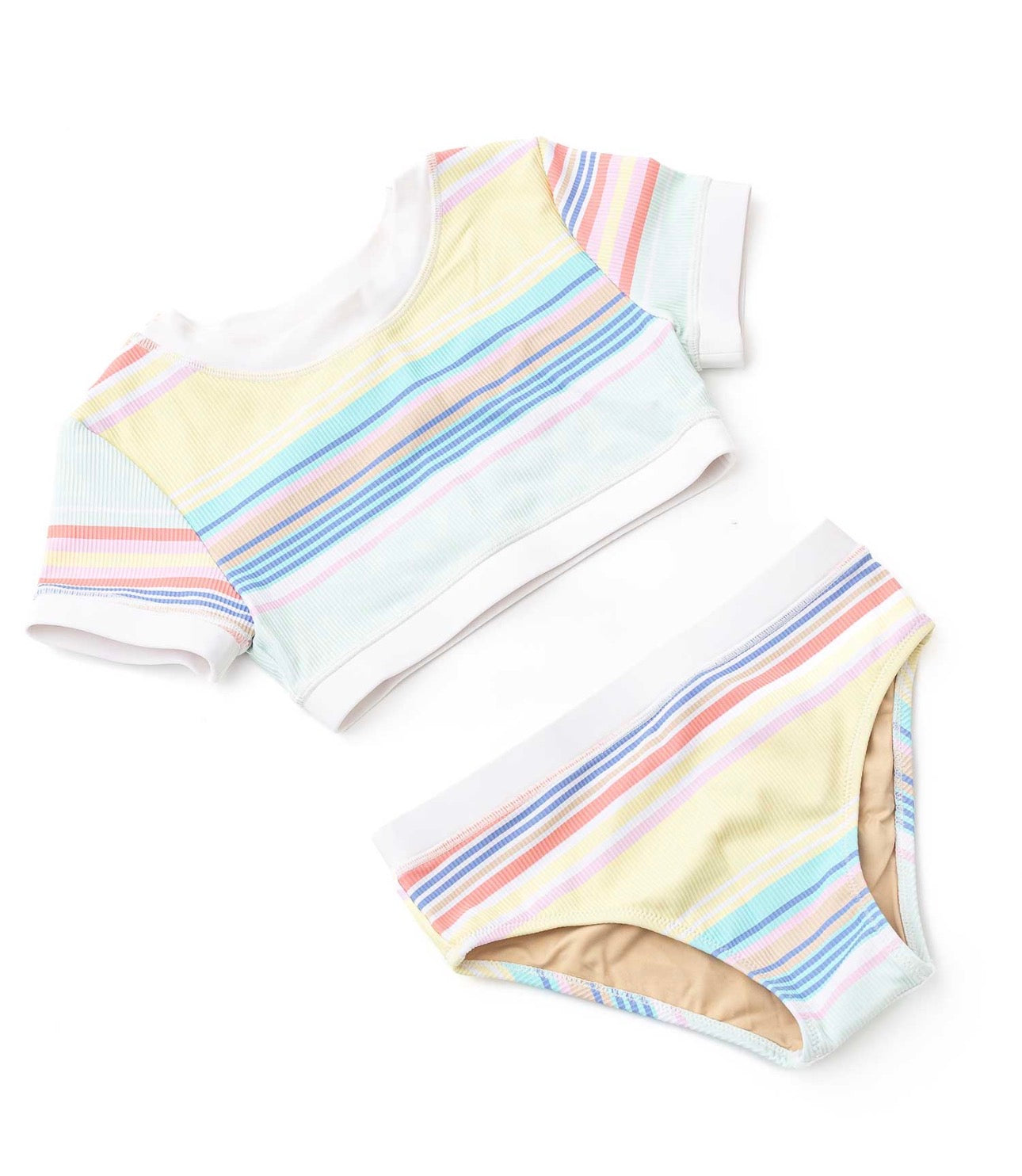 Ribbed Cropped Short Sleeve- Surfer Stripe