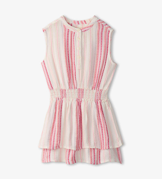 Ribbon Stripe Smock Waist Dress