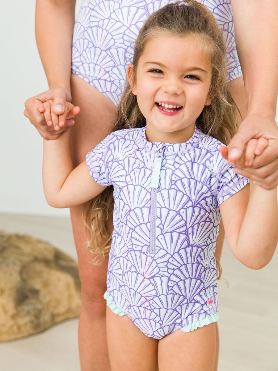 Magical Mermaid Short Sleeve Rash Guard One Piece Swimsuit