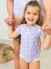 Magical Mermaid Short Sleeve Rash Guard One Piece Swimsuit
