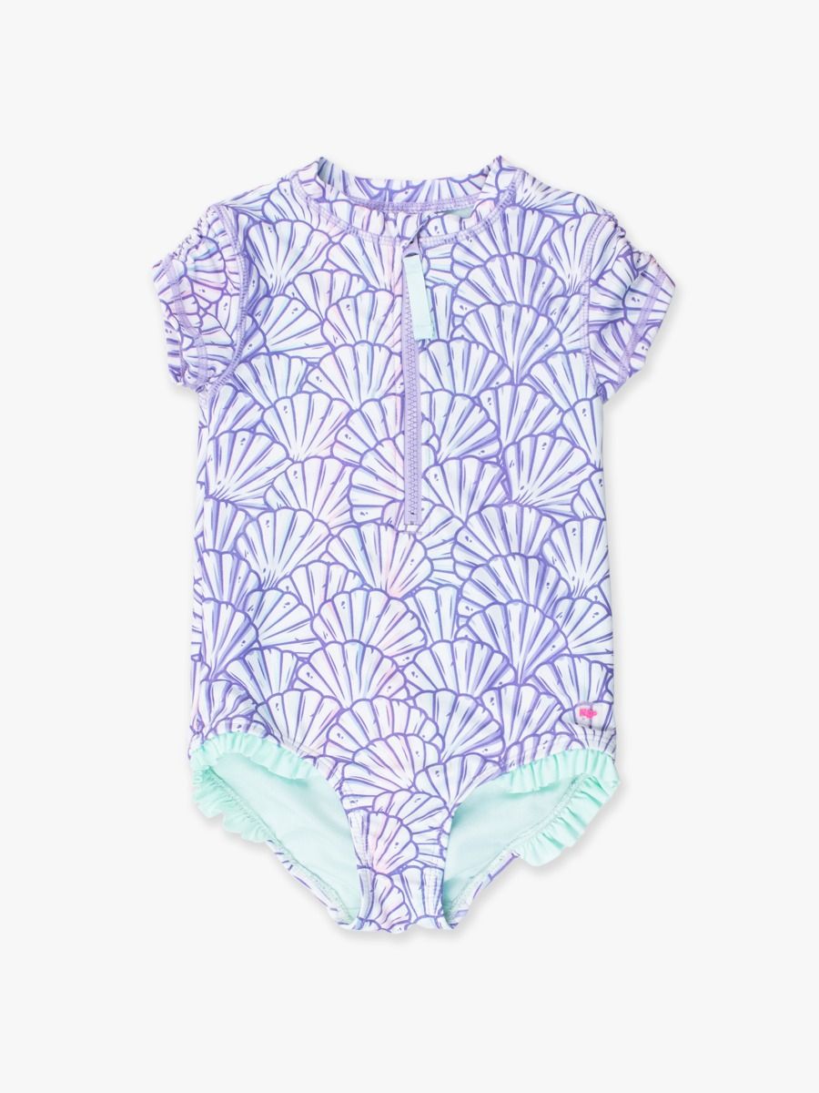 Magical Mermaid Short Sleeve Rash Guard One Piece Swimsuit