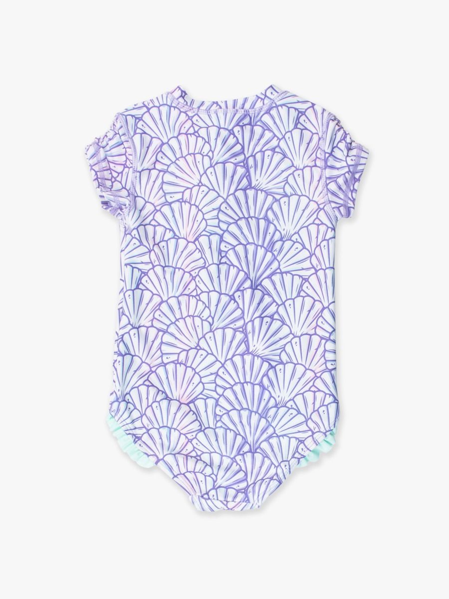 Magical Mermaid Short Sleeve Rash Guard One Piece Swimsuit