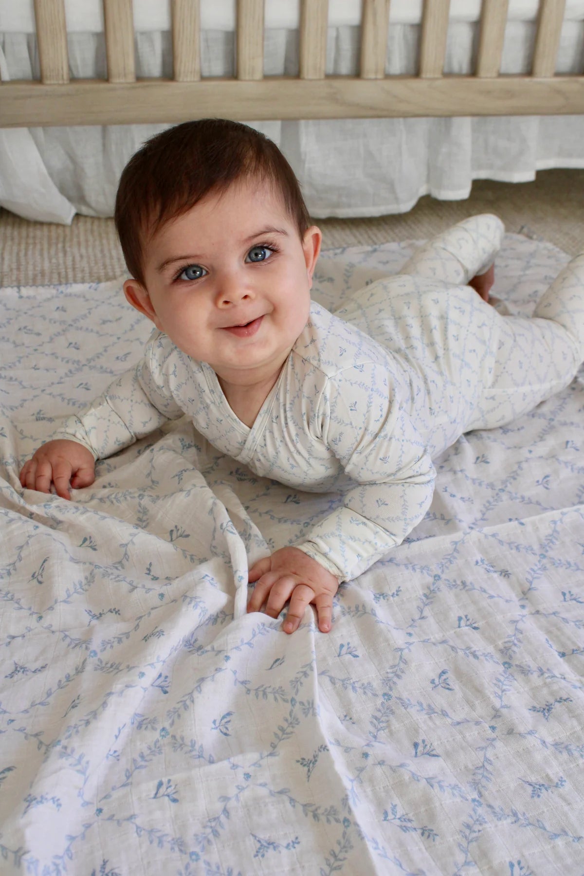Blue Lattice Bamboo Wrap Footie