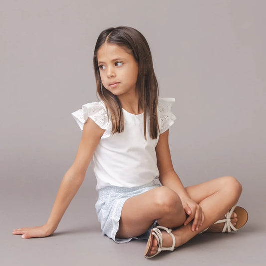 Organic Knit Top with Eyelet Flutter Sleeves