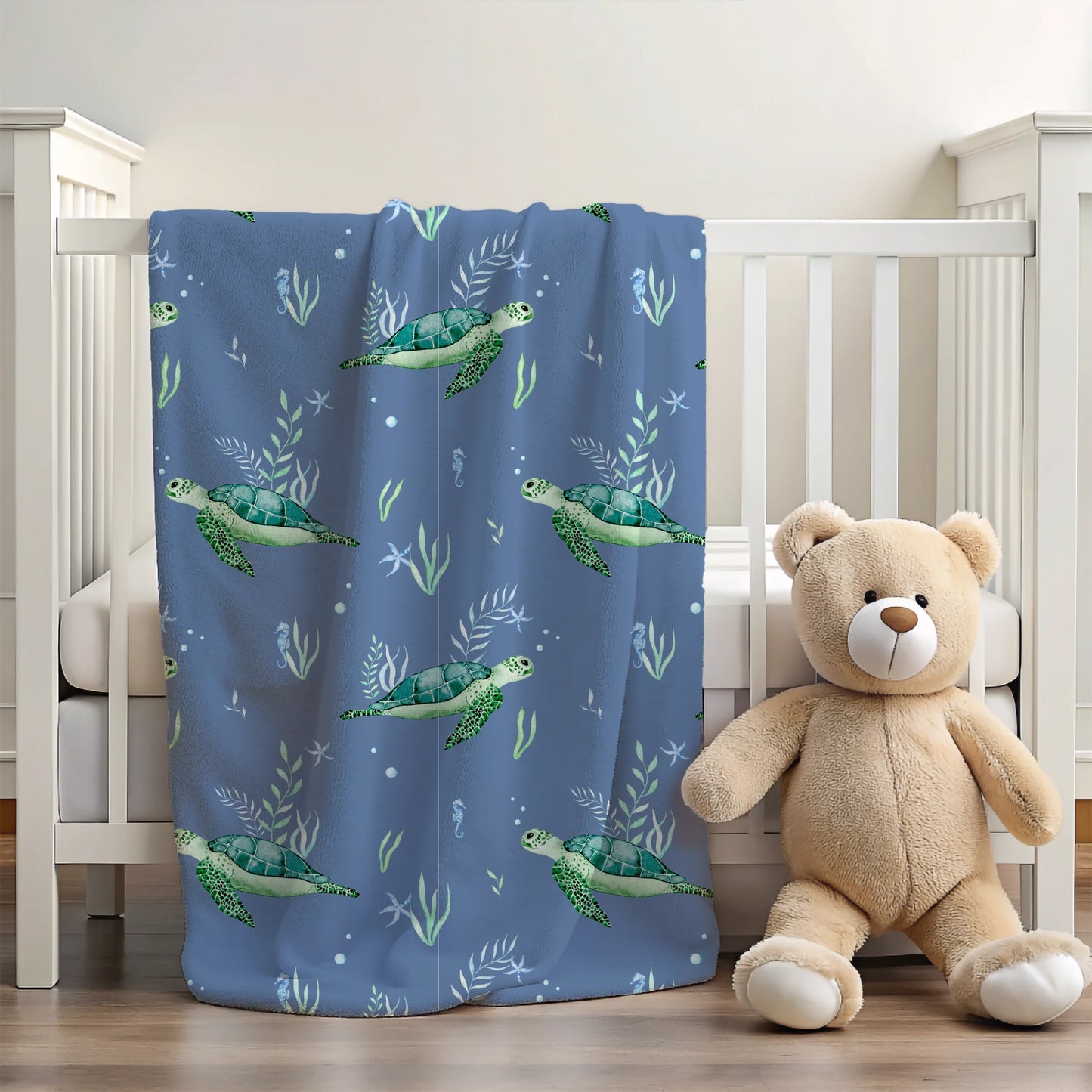 Sea Turtle 30x40 Sherpa-Backed Minky Blanket