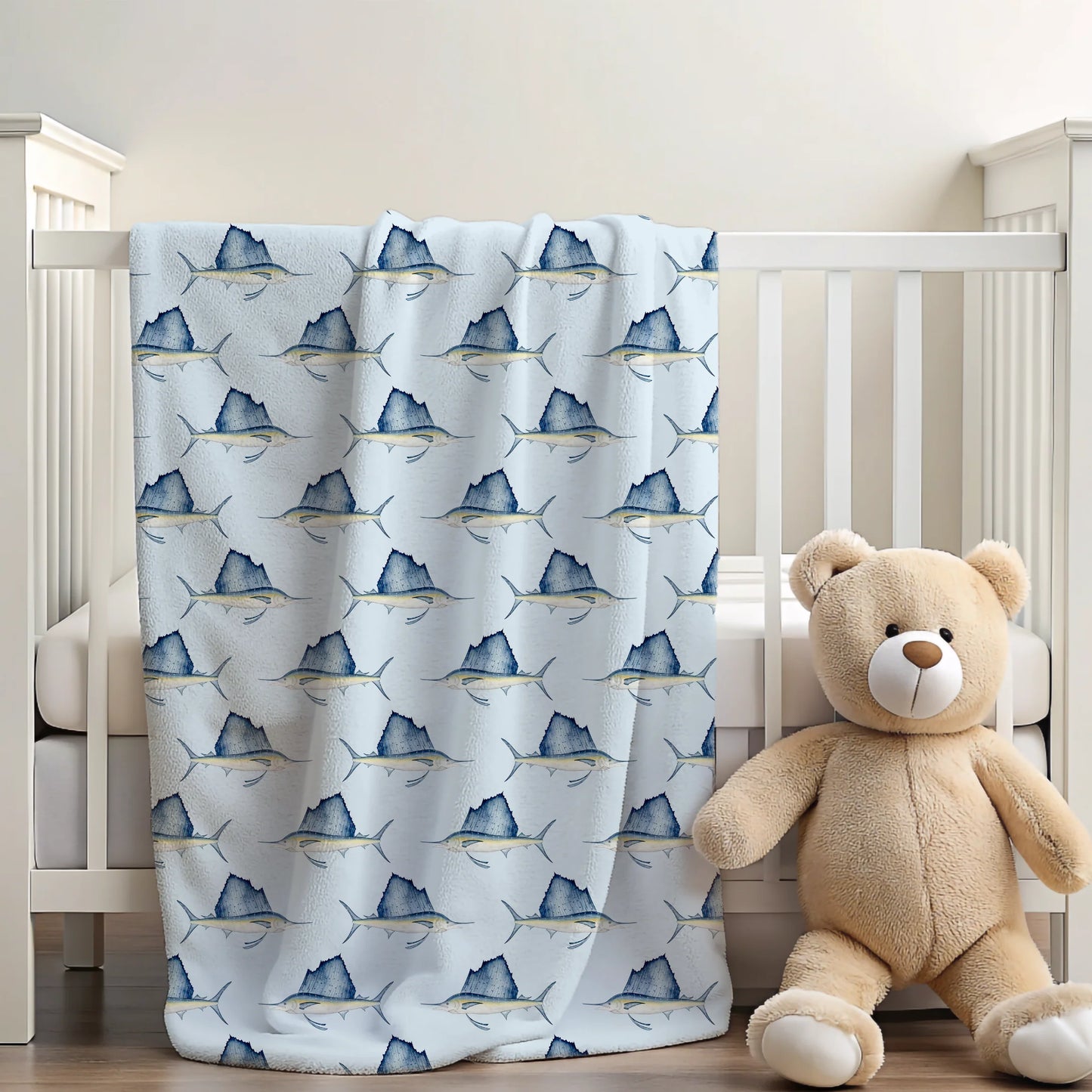 Sailfish 30x40 Sherpa-backed Minky Blanket