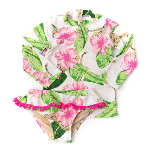 Botanical Leopard Girls Rashguard Swim Set