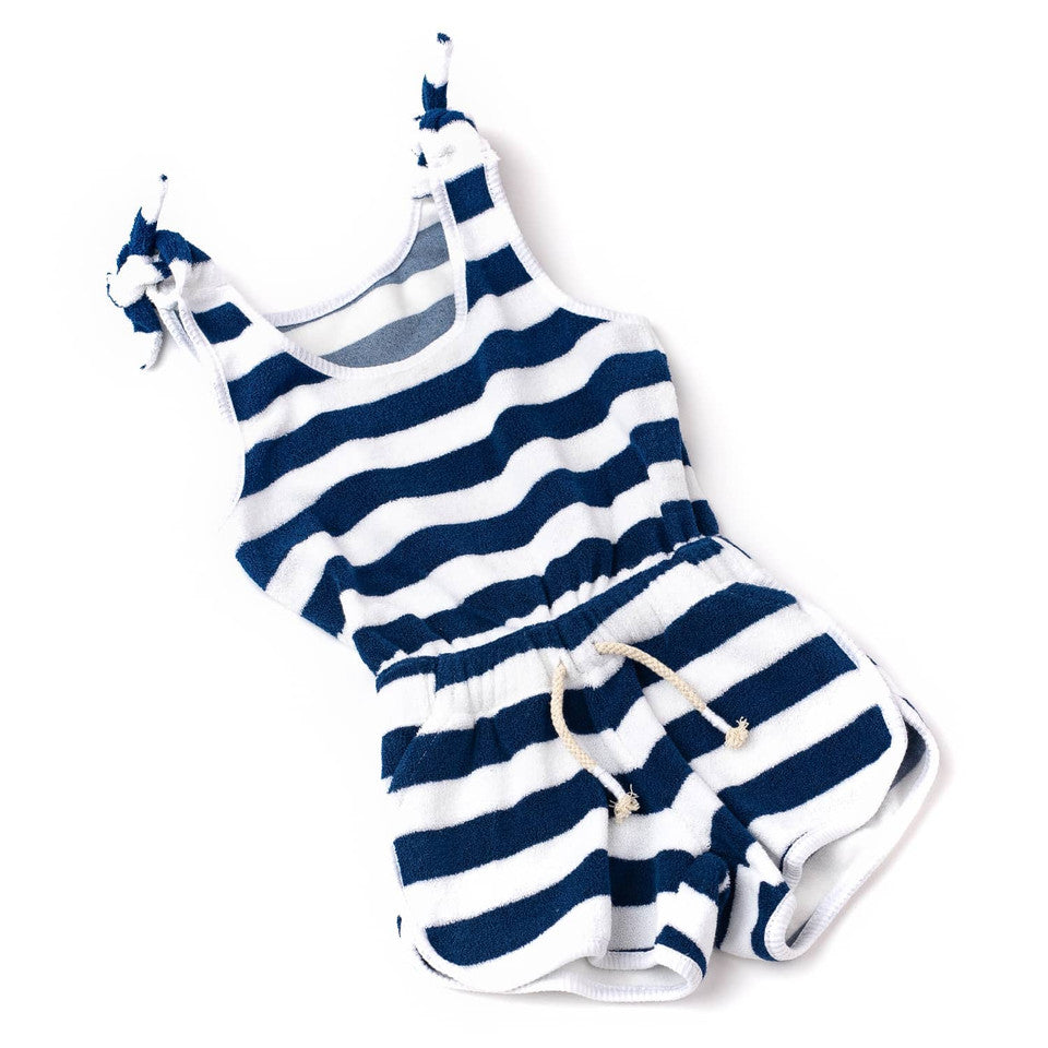 Navy Stripe Terry Girls Active Romper