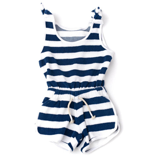 Navy Stripe Terry Girls Active Romper