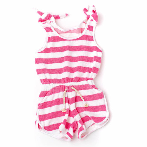 Navy Stripe Terry Girls Active Romper