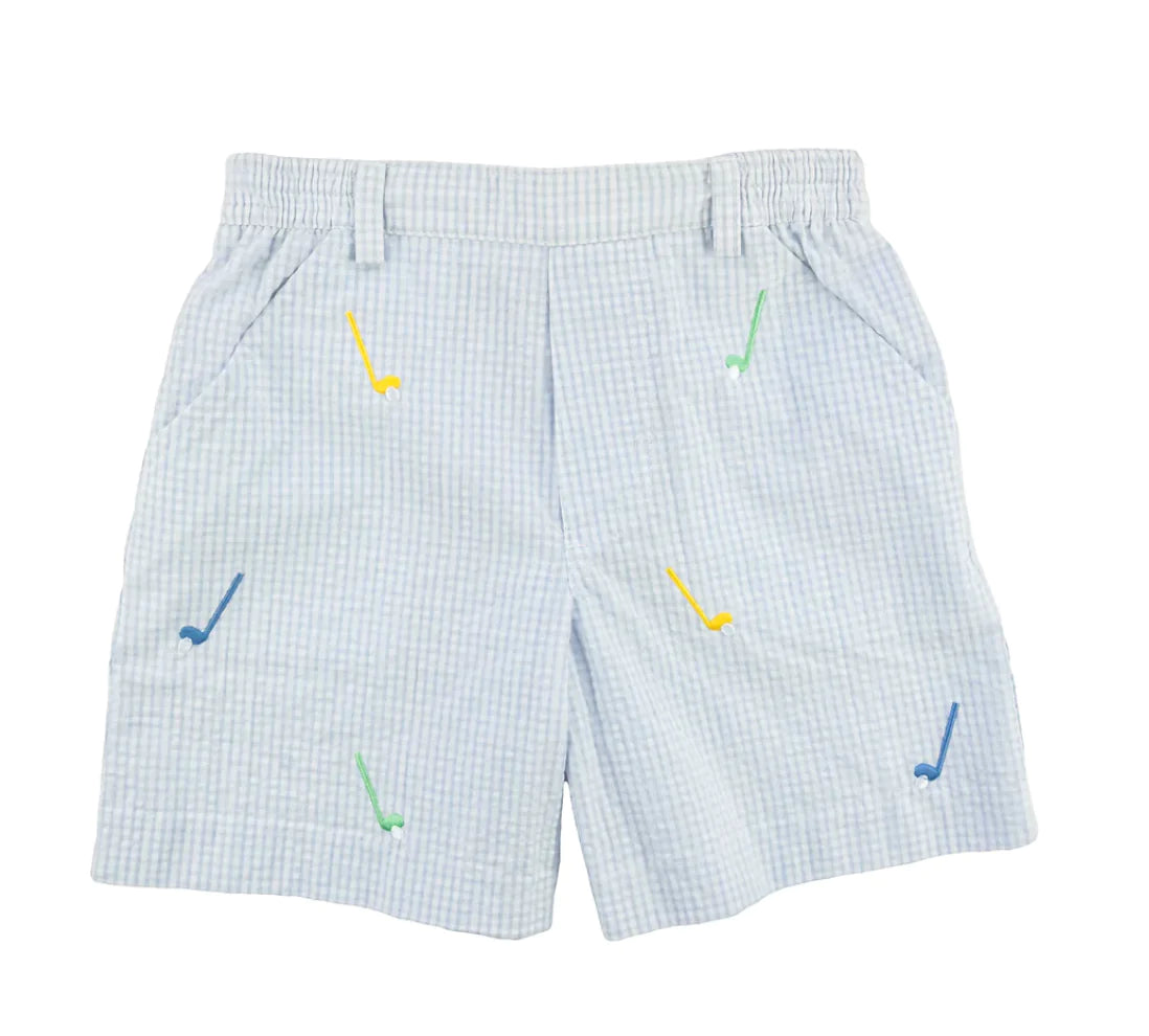 Florence Eiseman Check Seersucker Short Embroidered Golf Clubs