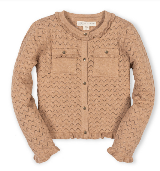 ORGANIC RUFFLE TRIM POINTELLE CARDIGAN