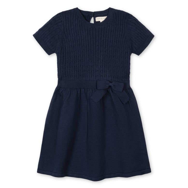 ORGANIC SHORT SLEEVE CABLE SWEATER DRESS