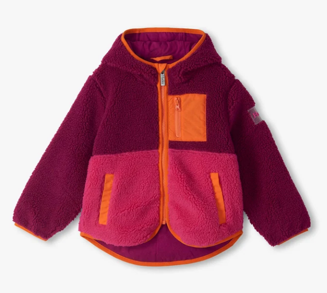 Girls Raspberry Faux Sherpa Hooded Jacket