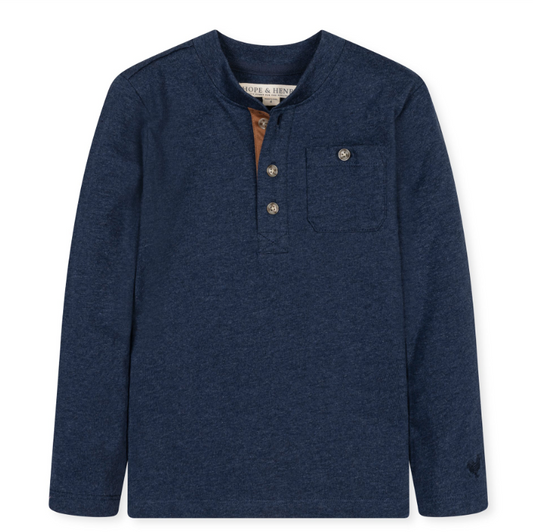 Organic Henley Pocket Tee Navy