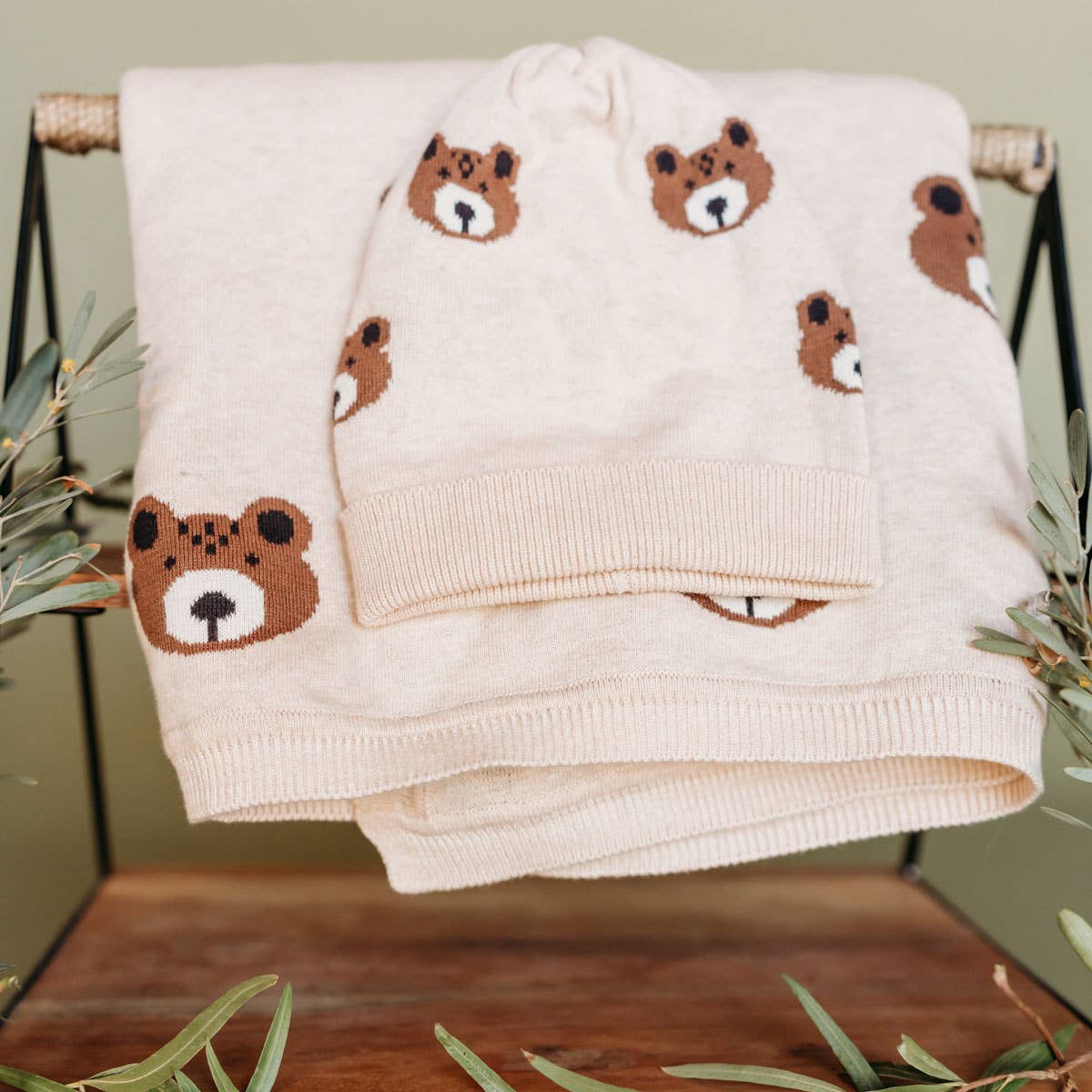 Bear Sweater Knit Round Baby Beanie Cap (Organic Cotton)