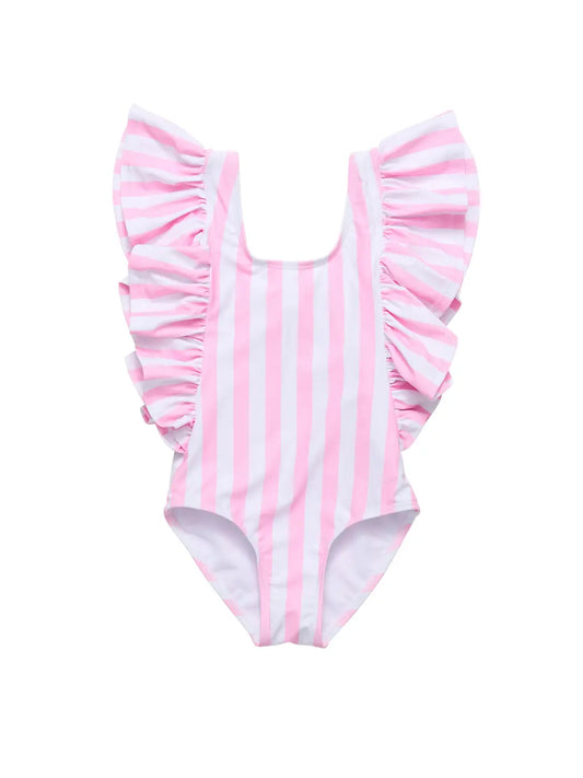 Pink Stripe Wide Frill Swimsuit