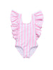 Pink Stripe Wide Frill Swimsuit