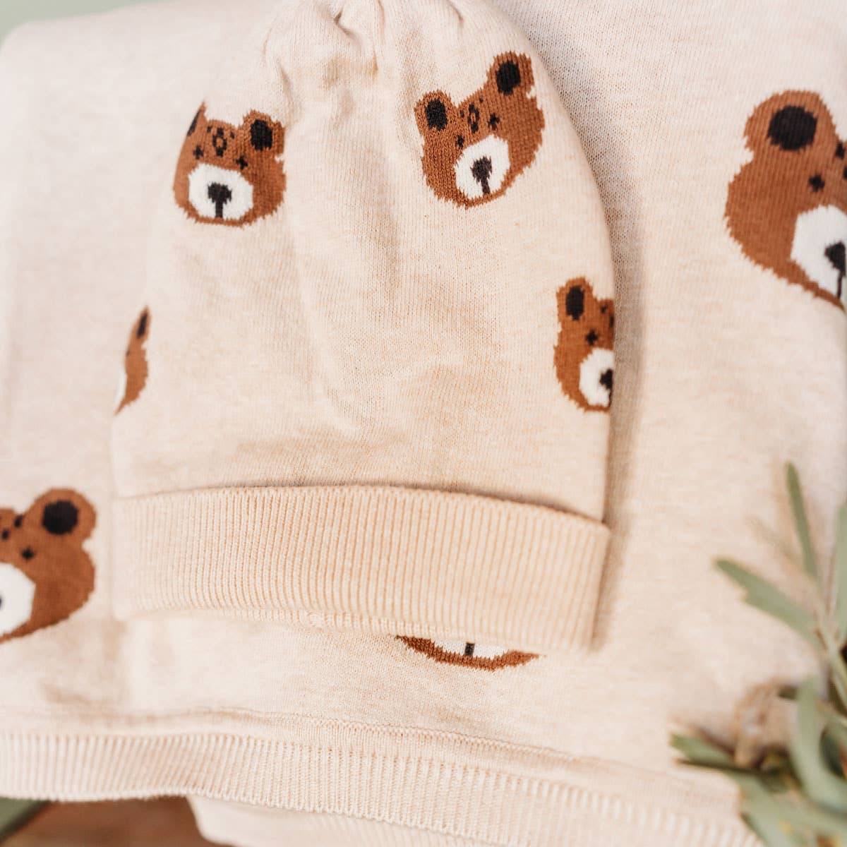 Bear Sweater Knit Round Baby Beanie Cap (Organic Cotton)