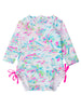 Baby Girls Tropical Resort Long Sleeve One Piece Rash Guard Swimsuit with Signature Rear Ruffles