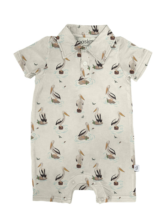 Bamboo Polo Romper- Coastal Pelicans