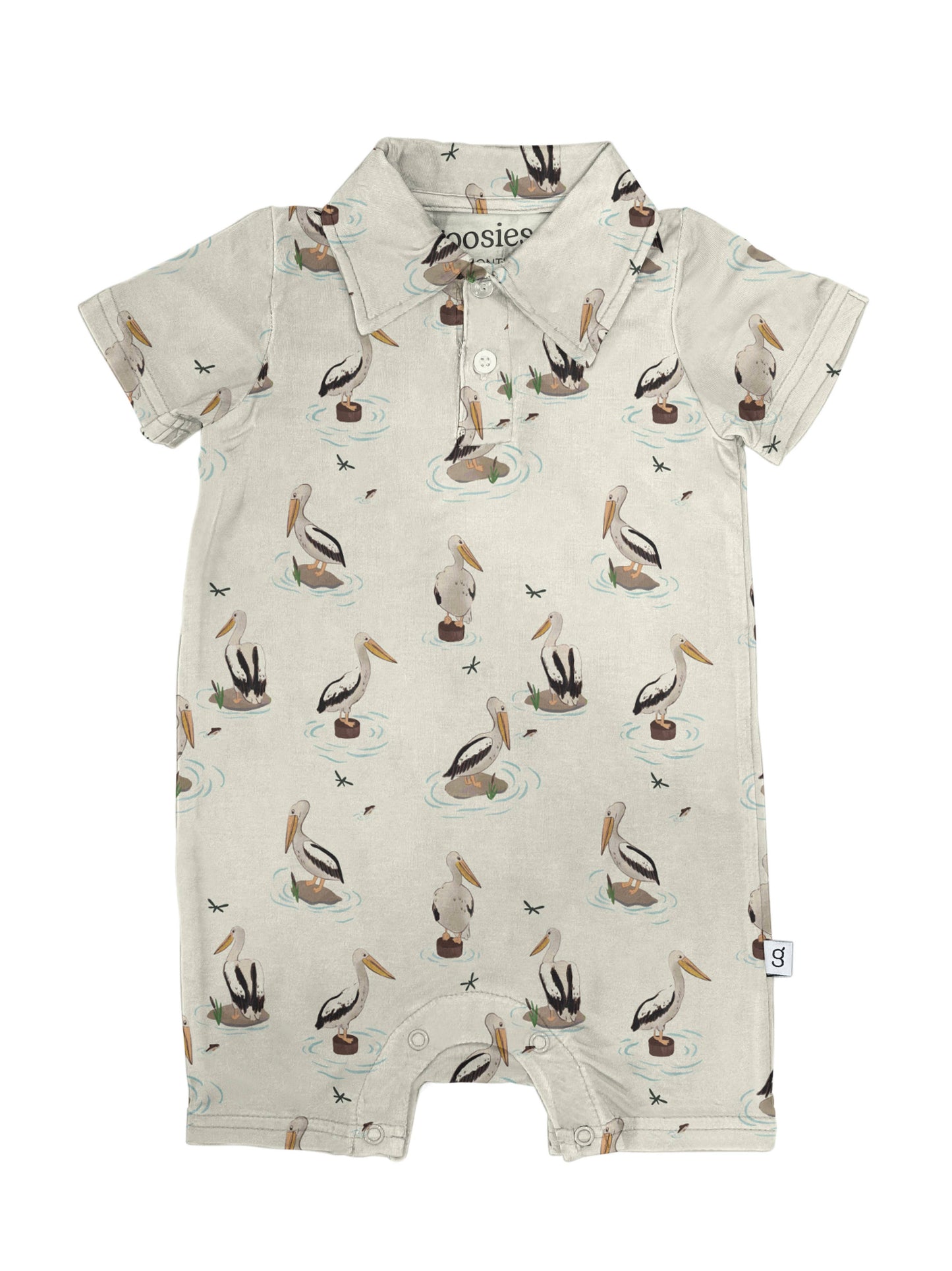 Bamboo Polo Romper- Coastal Pelicans